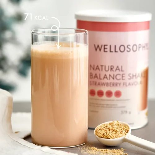 bột dinh dưỡng bổ sung protein và chất xơ wellosophy natural balance shake hương dâu